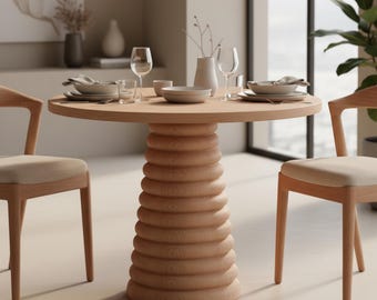Rustic Modern Round Table, Handmade Dining Furniture for Kitchen