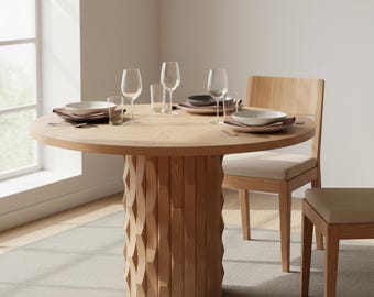 Rustic Round Dining Table, Handmade Wooden Furniture, Modern Kitchen