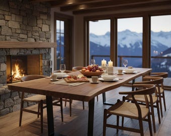 Handcrafted Dining Table | Live Edge Walnut Wood Kitchen Table Custom
