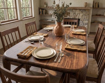 Modern Walnut Dining Table: Handcrafted Rustic Wood Furniture