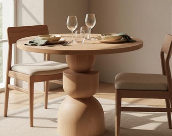 Round Dining Room Table, Handmade Kitchen Furniture, Modern Wood Style