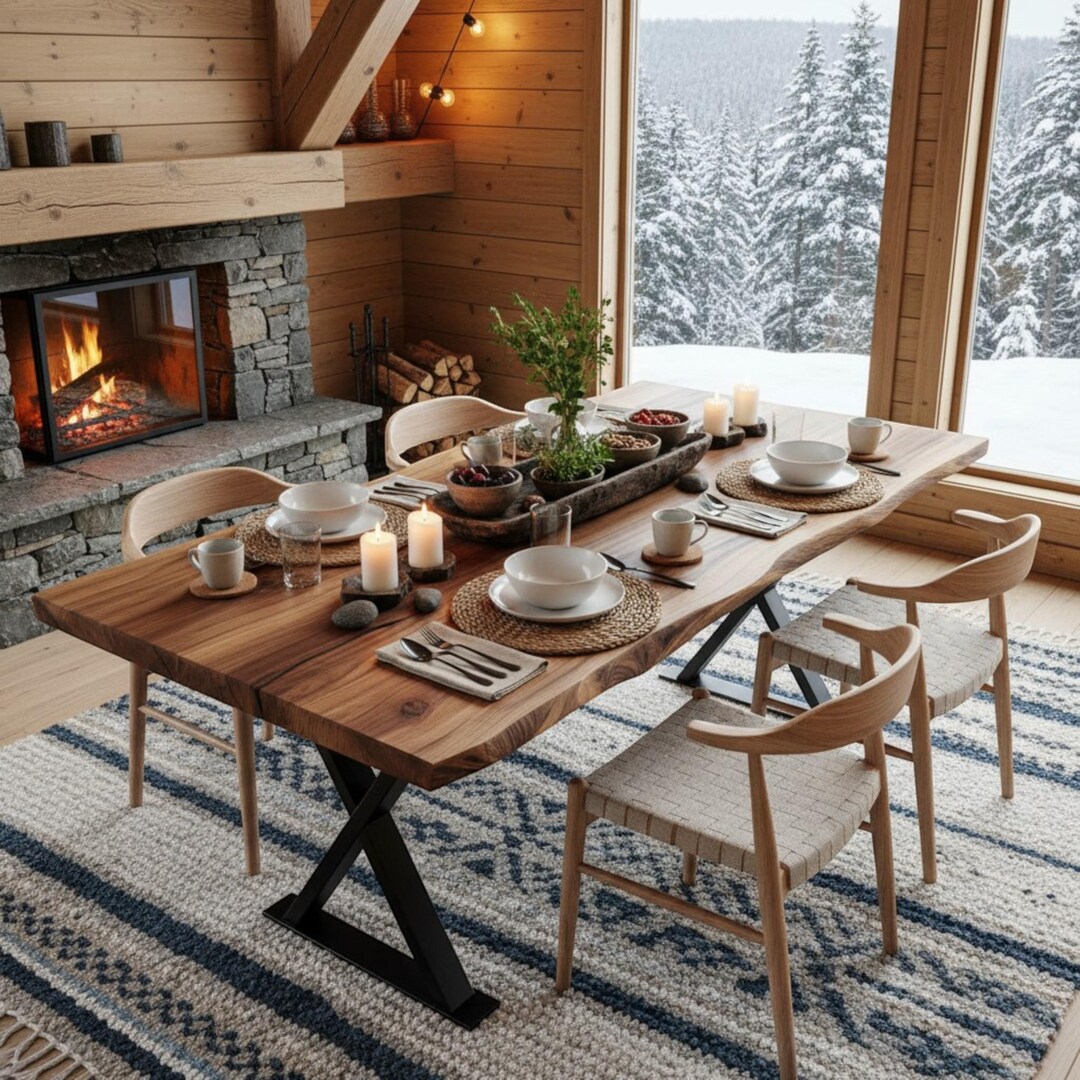 Walnut Dining Table | Solid Wood Live Edge Kitchen & Dinner Room Table ...