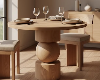 Modern Handmade Round Table, Kitchen Dining Furniture, Wood Design
