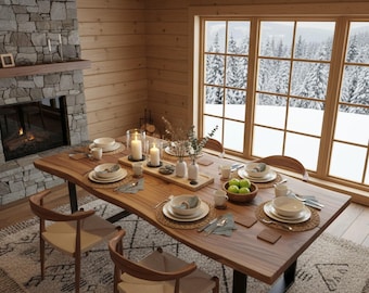 Modern Walnut Dining Table | Live Edge Solid Wood Table Custom Size