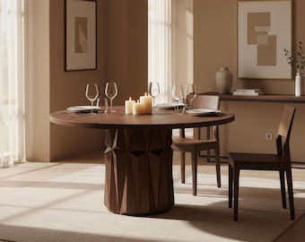 Round Dining Table, Wooden Kitchen Table, Handmade Modern Furniture