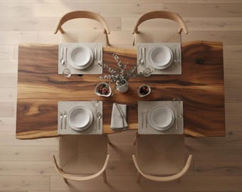 Solid Walnut Live Edge Dining Table | Custom Natural Wood Furniture Custom Size