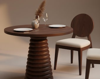 Wooden Round Dining Table, Handmade Furniture, Modern Rustic Style