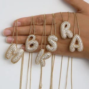 Custom Bubble Letter Necklace for Women – Gold Plated A-Z Initial Pendant with Sparkly CZ Zircon – Box Chain Personalized Jewelry Gift