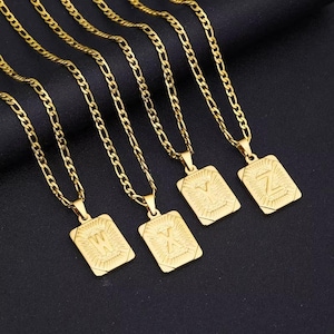 Collar de lujo con inicial – Cadena cubana de acero inoxidable dorado (A-Z) – Regalo unisex personalizado para hombres y mujeres – Colgante con nombre