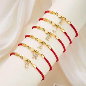 Pulsera de acero inoxidable con inicial de corazón, pulsera dorada con dije de letras de la A a la Z para mujer, pulsera ajustable de cuerda roja, regalo de joyería personalizado