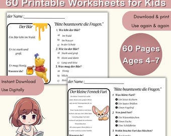 60 Arbeitsblätter zum Leseverstehen in Deutsch, Kurzgeschichten für Anfänger mit Moralvorstellungen & MCQs, Deutsch lernen A1 PDF, Deutsch für Kinder