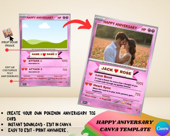 custom pokemon card for boyfriend Gift Anniversary Gift Boyfriend Personalized Poke Card Anniversary Card,