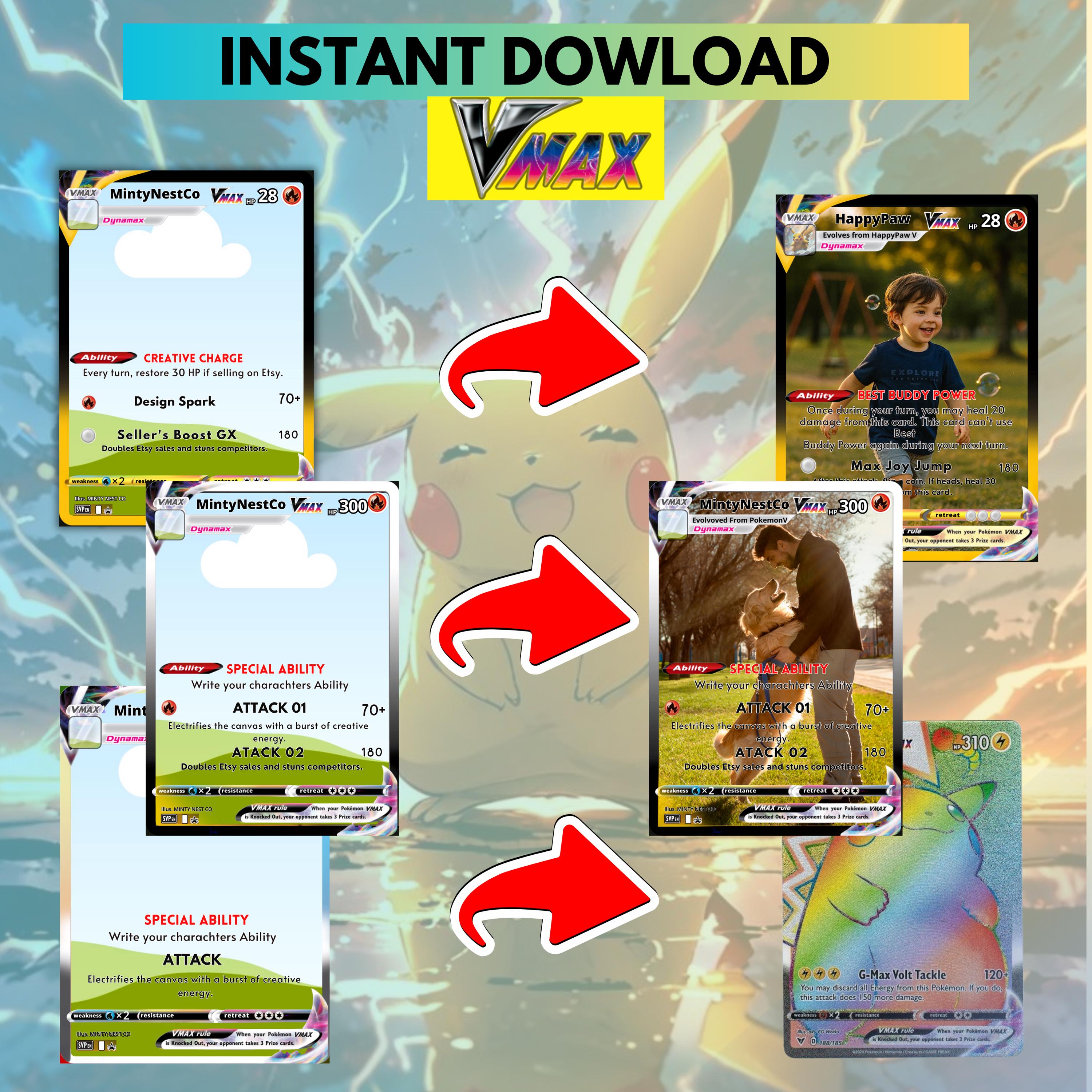 Custom Pokémon Card, VMAX Pokémon Card Canva Template, Pack of 03 Cards ...