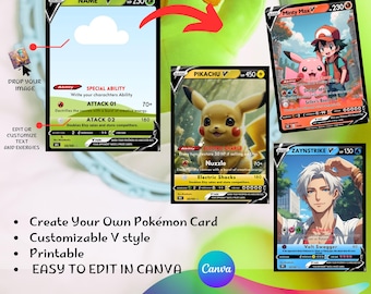 Plantilla personalizada de Canva para cartas Pokémon | Carta coleccionable personalizada estilo Pokémon V | Pokémon Veneno | Carta de personaje editable | Descarga digital