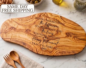 Happy Retirement Gift, Personalized Olive Wood Cutting Board, Custom Charcuterie Board, Retirement Gift for Teacher, Coworker Retiring Gift