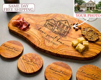 House Portrait Charcuterie Board, Custom Engraved Photo Board, Realtor Closing Gift, Personalized First Home Gift, New Home Gift for Couple