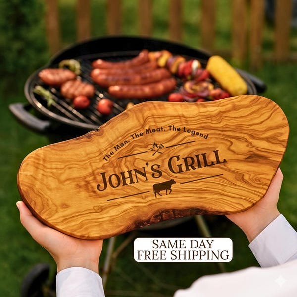 Personalized Fathers Day Gift for Him, Grilling Board, Cutting Board Gift for Men, Husband Gift, Grandpa, Dad Olive Wood Charcuterie Board