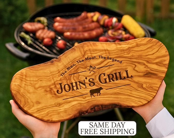 Personalized Fathers Day Gift for Him, Grilling Board, Cutting Board Gift for Men, Husband Gift, Grandpa, Dad Olive Wood Charcuterie Board