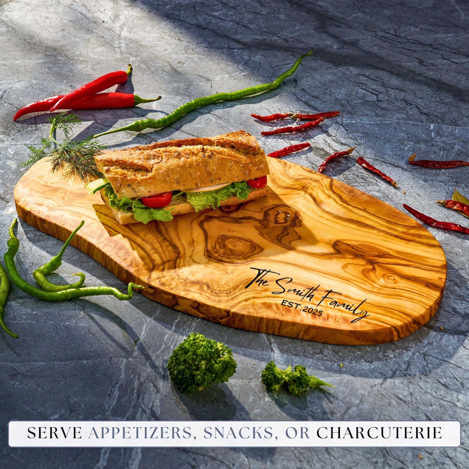 Personalized Olive Wood Charcuterie Board, Cutting board, Rustic Cheese Board Housewarming Gift Wedding Gift For Couple 5th Anniversary Gift - Only Board - Large, Design 5