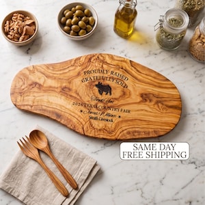 Personalized Olive Wood Cutting Board for 4H FFA Buyer, Custom Livestock Auction Supporter Gift, Market Steer Hog Lamb Show Gift, 4H Buyer