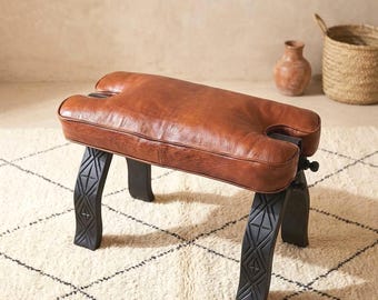 Cojín de repuesto para taburete Camel, asiento de silla de montar de cuero genuino, cojín a medida para taburete de silla de montar Camel vintage.