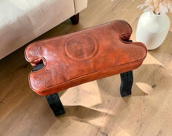 Cojín de repuesto para taburete Camel, almohadilla de asiento de cuero marroquí hecha a mano para taburete con montura de camello, funda de asiento vintage a medida.