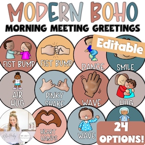 Morgonankomst Klassrum Dörrhälsningar och Morgonmöteshälsningskort Modern BOHO Inredning
