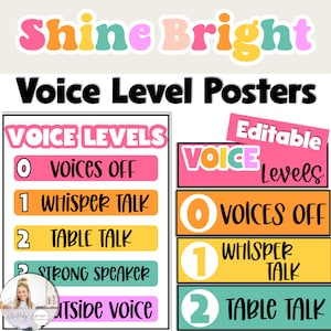 Voice Level Posters Shine Bright Classroom Decor Editable Voice Charts