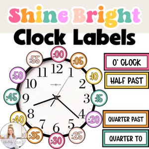 Clock Number Labels for Telling Time | Shine Bright | 2 Fonts | B&W
