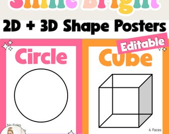 Wiskundeposters in 2D + 3D-vorm | Glans helder| Bewerkbaar kleurrijk klasdecor