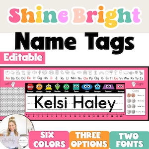 Editable Shine Bright Desk Name Tags Back to School Name Plates