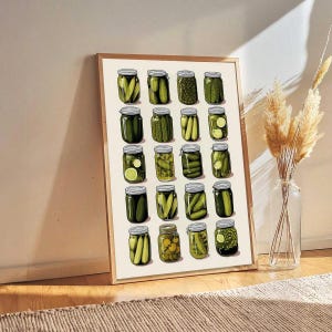 Pickles in Jars Poster – Lustiges Grünes-Lebensmittel-Kunstwerk mit eingelegtem Gemüse für die Küche