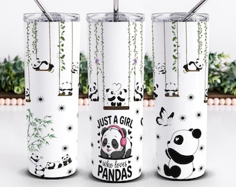 Just A Girl Who Loves Pandas Sublimation wrap Panda Tumbler Wrap PNG, Design Digital Download