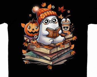 Halloween Ghost Reading Book PNG download Spooky Season Design
