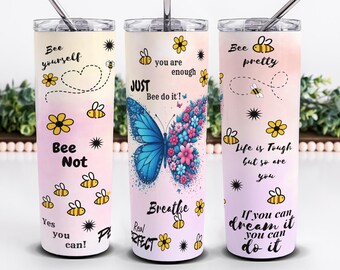 Bee & flower butterfly Tumbler Wrap, bee sublimation PNG file20 oz Skinny Design (Digital Download)