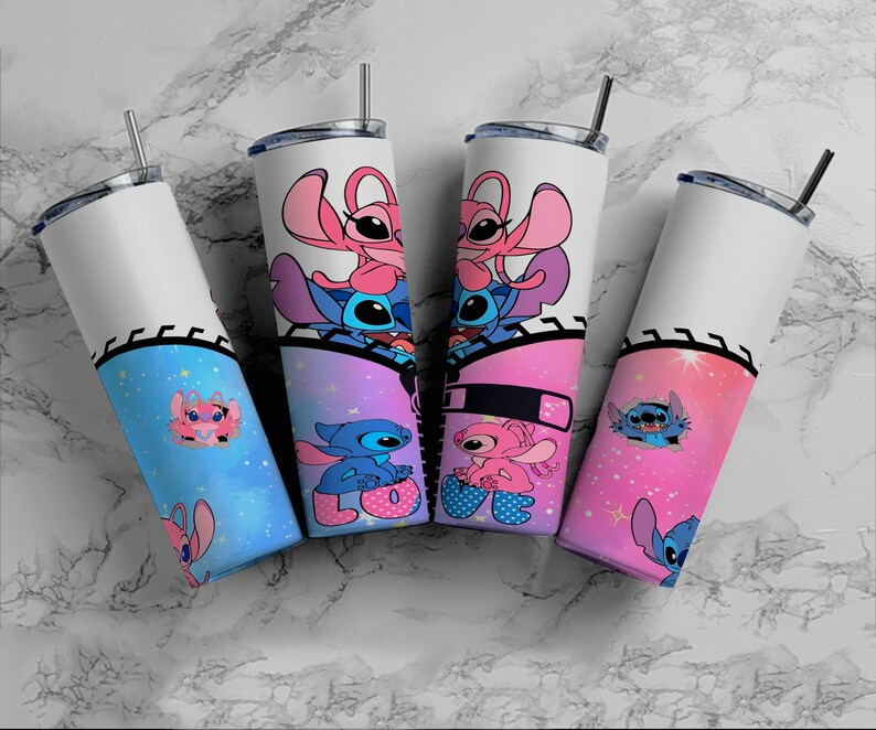 Stitch and Angel Tumbler Wrap 20 oz Skinny Tumbler nouveau zip Design Téléchargement numérique image 2