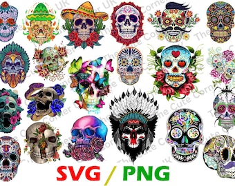 Sugar Skull PNG Clipart Bundle Dia De Los Muertos Designs