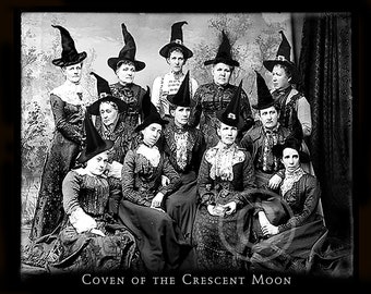 Halloween, 8x10, Witch, Black and White, Photograph, Digital Download, Witches, Vintage, Coven, Moon, Crescent Moon