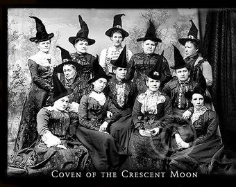 Halloween, 5x7, Witch, Black and White, Photograph, Digital Download, Witches, Vintage, Coven, Moon, Crescent Moon