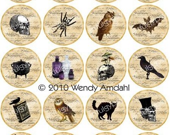 Halloween, Digital Graphics, Illustration, Halloween Themed,  2 inch Round Circles, Instant Download, Collage Sheet,