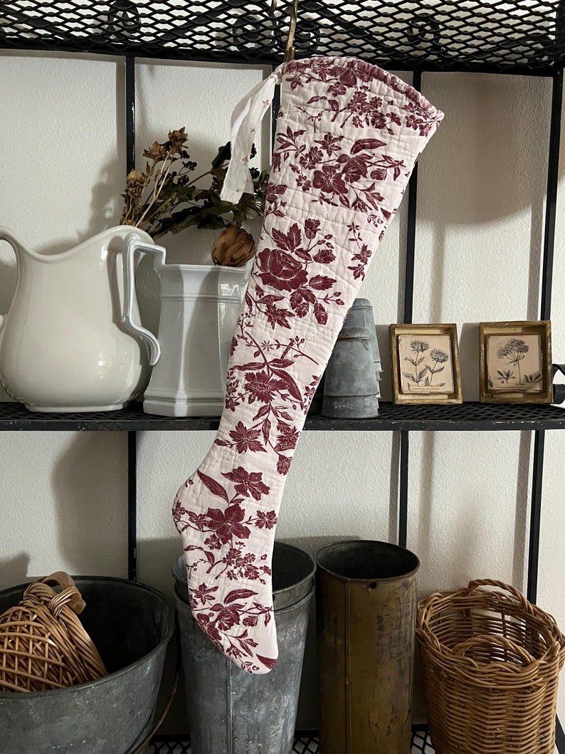 7 Left 30 Length, Vintage French Quilt Hand Made Christmas Stocking