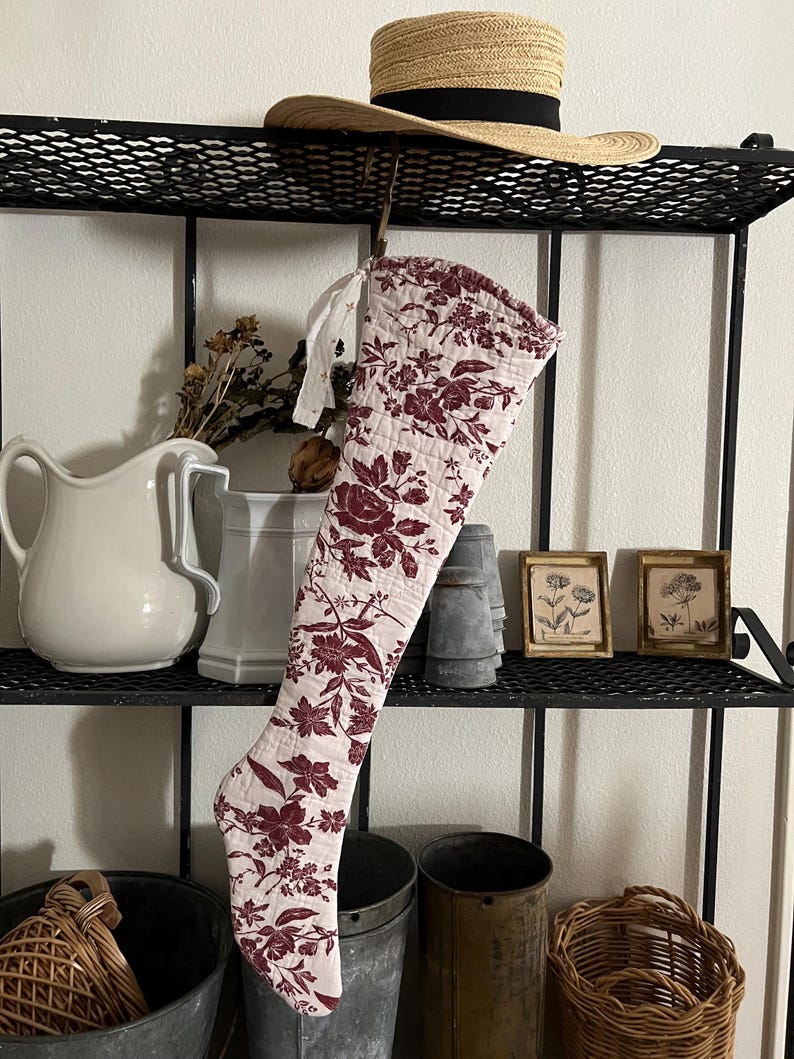 7 Left 30 Length, Vintage French Quilt Hand Made Christmas Stocking