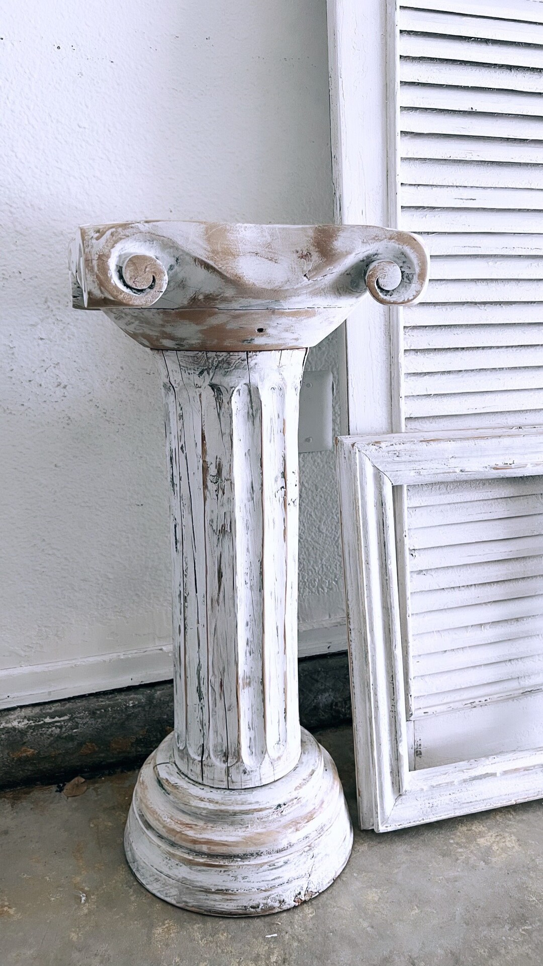 Column White Rustic, End Table, French Decor, Farmhouse, Architectural