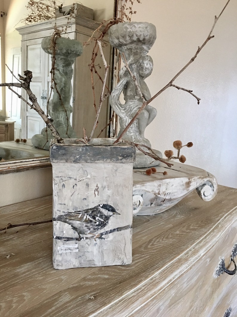 Box Bird art paper mache Cartapesta art piece by Burlap Luxe. #frenchcountry #nordicfrench #homedecor #handmade #interiordesign #oldworldstyle #interiordesign