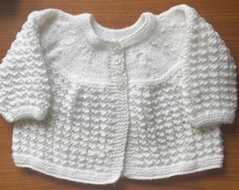 Hand knitted baby matinee cardigan and optional hat 0-3 months - various colours - baby shower new baby gift