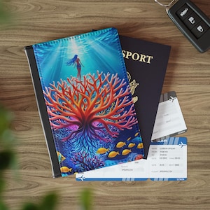 Étui pour passeport, récif de corail océanique, portefeuille de voyage Sea Life, cadeau pour les amoureux de la plage, indispensables pour la plongée sous-marine et l'apnée, accessoire de voyage tropical