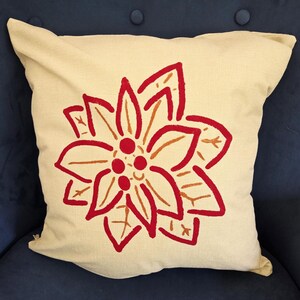 Winter Pillow Covers, Winter Home Decor, Poinsettia Pillow Cover, Christmas Pillow Cover, Christmas Home Decor, Hand Painted Pillow Cover