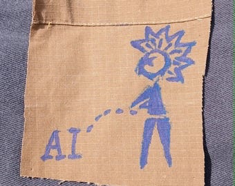 Weg met AI, plassen op AI, tegen AI, Politieke patch, Handgeschilderd, Politieke mode