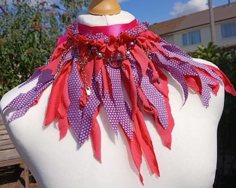 Colourful Clown Collar, Frilly Collar, Ragged Frills, Clown Collar, Alternative Collar, Colourful Collar, Handmade Costume Item, Recycled