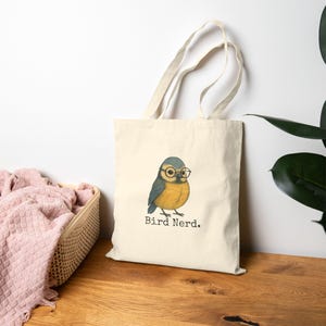 Bird Nerd Cotton Canvas Tote Bag, Eco-Friendly Shopper, Gift for Bird Lovers, Sustainable Carryall, Cute Bird Design Bag